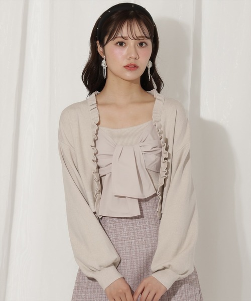WILLSELECTION(ウィルセレクション)の「フリルカーディガン×リボンキャミセット(カーディガン/ボレロ・レディース・ブラック/ブルー/ピンク/ベージュ・FREE)」の5枚目の写真