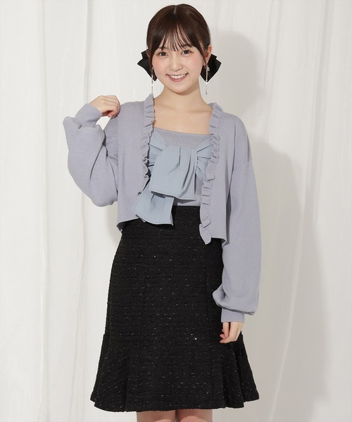 WILLSELECTION(ウィルセレクション)の「フリルカーディガン×リボンキャミセット(カーディガン/ボレロ・レディース・ブラック/ブルー/ピンク/ベージュ・FREE)」の6枚目の写真