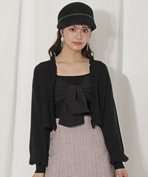 WILLSELECTION(ウィルセレクション)の「フリルカーディガン×リボンキャミセット(カーディガン/ボレロ・レディース・ブラック/ブルー/ピンク/ベージュ・FREE)」の8枚目の写真