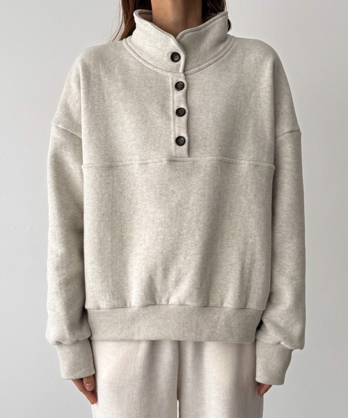 CANAL JEAN(キャナルジーン)の「El mar スタンドヘンリーネックトレーナー 裏起毛(スウェット・レディース・オートミール/グレー・ONE SIZE)」の3枚目の写真