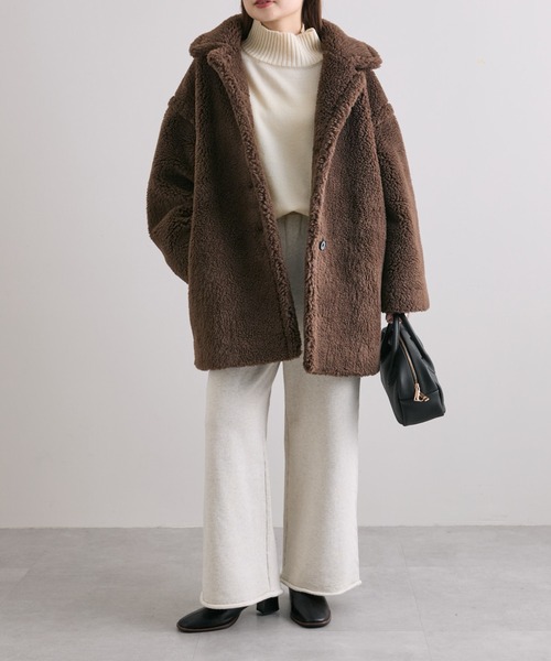 PUAL CE CIN（ピュアルセシン）の「ステンカラーボアミドルコート（ステンカラーコート・レディース・ブラウン/キャメル・FREE）」の7枚目の写真