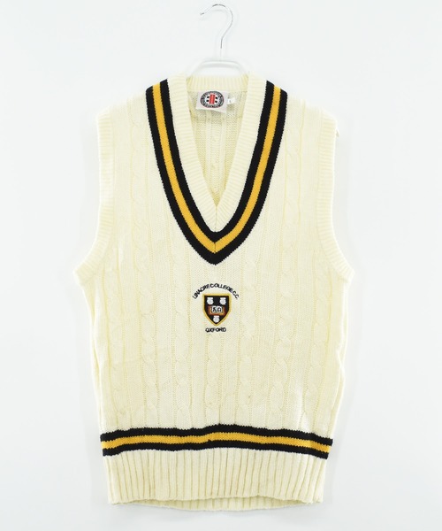 VINTAGE（ヴィンテージ）の「【ヴィンテージ古着】LINACRE COLLEGE C.C. OXFORD アクリルニットベスト（ベスト・メンズ・ホワイト・LARGE）」の2枚目の写真