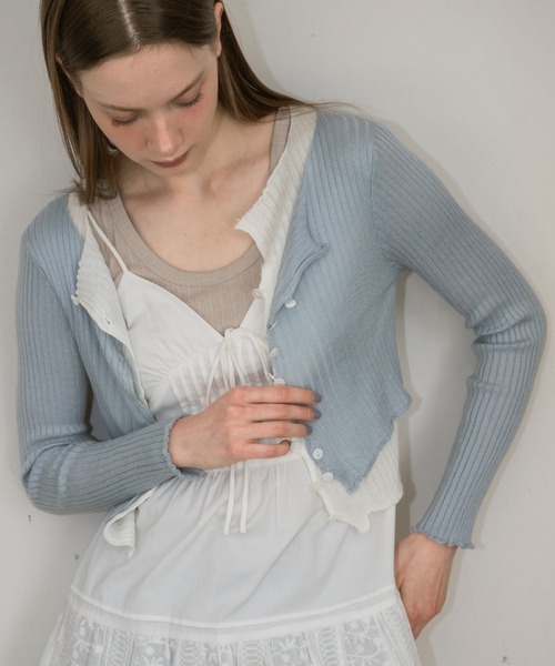 idem(イデム)の「layered bi-color cardigan/レイヤード風カーディガン(カーディガン/ボレロ・レディース・ブルー/グレー・FREE)」の2枚目の写真