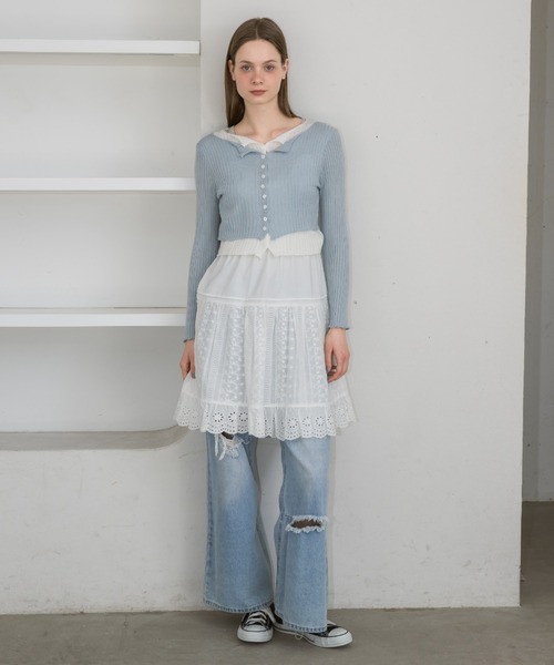 idem(イデム)の「layered bi-color cardigan/レイヤード風カーディガン(カーディガン/ボレロ・レディース・ブルー/グレー・FREE)」の9枚目の写真