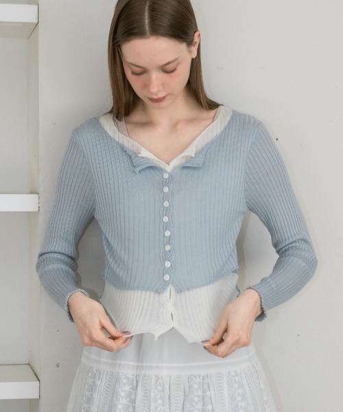 idem(イデム)の「layered bi-color cardigan/レイヤード風カーディガン(カーディガン/ボレロ・レディース・ブルー/グレー・FREE)」の5枚目の写真