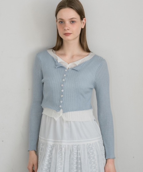 idem(イデム)の「layered bi-color cardigan/レイヤード風カーディガン(カーディガン/ボレロ・レディース・ブルー/グレー・FREE)」の11枚目の写真