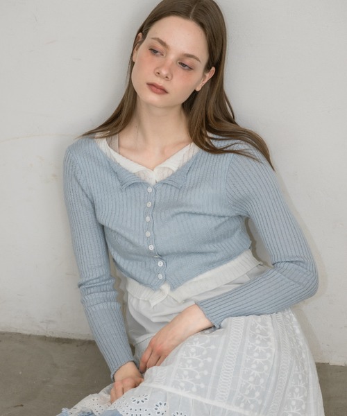 idem(イデム)の「layered bi-color cardigan/レイヤード風カーディガン(カーディガン/ボレロ・レディース・ブルー/グレー・FREE)」の13枚目の写真