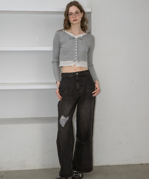 idem(イデム)の「layered bi-color cardigan/レイヤード風カーディガン(カーディガン/ボレロ・レディース・ブルー/グレー・FREE)」の17枚目の写真