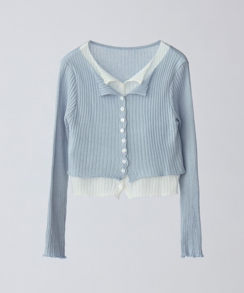 idem(イデム)の「layered bi-color cardigan/レイヤード風カーディガン(カーディガン/ボレロ・レディース・ブルー/グレー・FREE)」の3枚目の写真