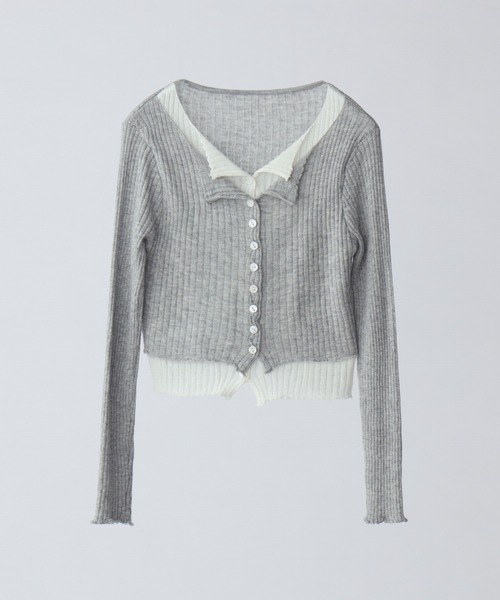 idem(イデム)の「layered bi-color cardigan/レイヤード風カーディガン(カーディガン/ボレロ・レディース・ブルー/グレー・FREE)」の4枚目の写真