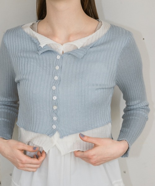 idem(イデム)の「layered bi-color cardigan/レイヤード風カーディガン(カーディガン/ボレロ・レディース・ブルー/グレー・FREE)」の10枚目の写真