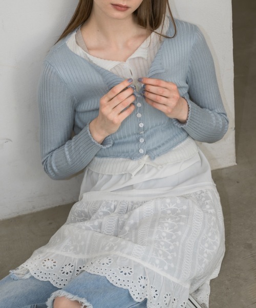 idem(イデム)の「layered bi-color cardigan/レイヤード風カーディガン(カーディガン/ボレロ・レディース・ブルー/グレー・FREE)」の20枚目の写真