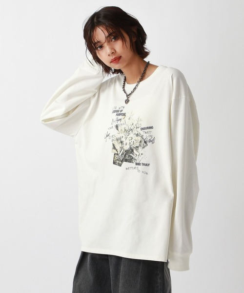 PAGEBOY（ページボーイ）の「フラワーカセットロンT（Tシャツ/カットソー・レディース・ブラック/オフホワイト・FREE）」の2枚目の写真