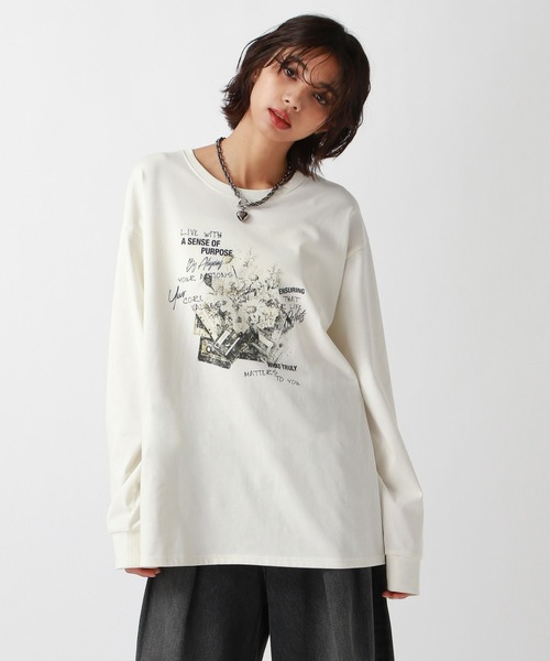 PAGEBOY（ページボーイ）の「フラワーカセットロンT（Tシャツ/カットソー・レディース・ブラック/オフホワイト・FREE）」の6枚目の写真