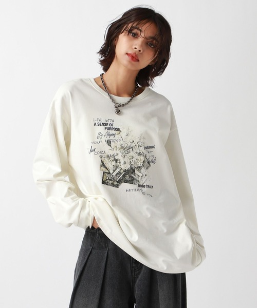 PAGEBOY（ページボーイ）の「フラワーカセットロンT（Tシャツ/カットソー・レディース・ブラック/オフホワイト・FREE）」の7枚目の写真