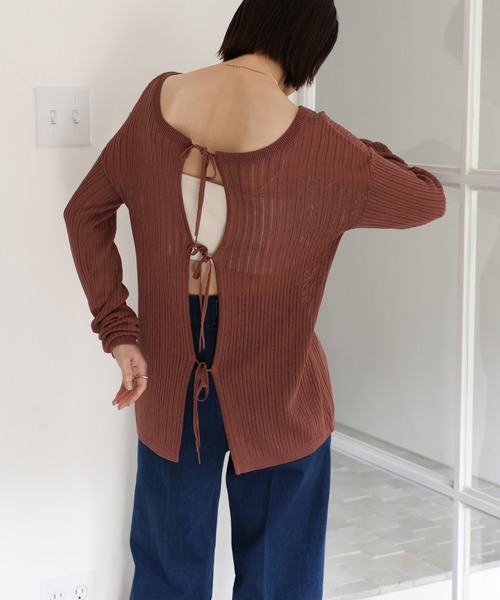 select MOCA Et（セレクトモカエト）の「【Et】2WAY Front Ribbed Knit（ニット/セーター・レディース・レンガ/グレイッシュブルー/ブラック・FREE）」の3枚目の写真