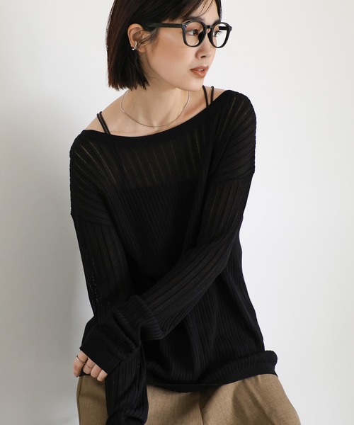 select MOCA Et（セレクトモカエト）の「【Et】2WAY Front Ribbed Knit（ニット/セーター・レディース・レンガ/グレイッシュブルー/ブラック・FREE）」の2枚目の写真