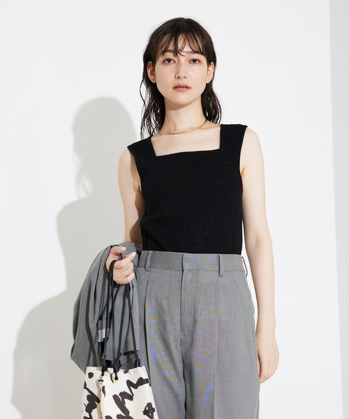 qualite（カリテ）の「ラメスクエアノースリーブニット/ノースリーブトップス（タンクトップ・レディース・ブラック/ライトグレー・フリー）」の19枚目の写真