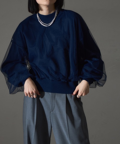 【セール】チュールレイヤードボリュームスリーブニット（ニット/セーター）｜each（イーチ）