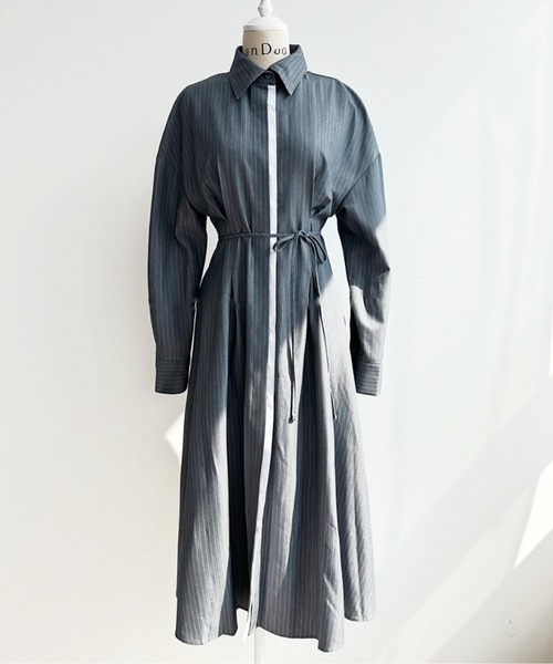 センターラインストライプシャツワンピース（シャツワンピース）｜AMAJI（アマジ）