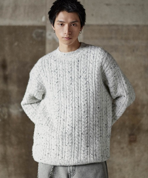 ASTRONOMY(アストロノミー)の「メランジケーブルニット(ニット/セーター・メンズ・ホワイト/ブラック・XL/S/M/L)」の21枚目の写真