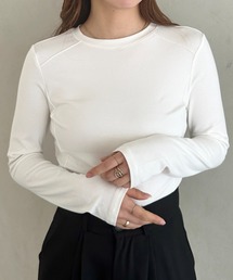ストレッチ パイピングデザインシンプルカットソー ロングTシャツ