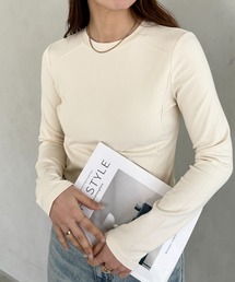 ストレッチ パイピングデザインシンプルカットソー ロングTシャツ