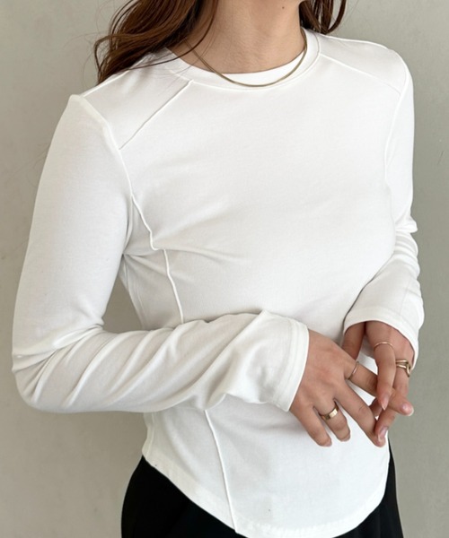 MYMOOD.(マイムード)の「ストレッチ パイピングデザインシンプルカットソー ロングTシャツ(Tシャツ/カットソー・レディース・ブラック/アイボリー/ホワイト・FREE)」の8枚目の写真