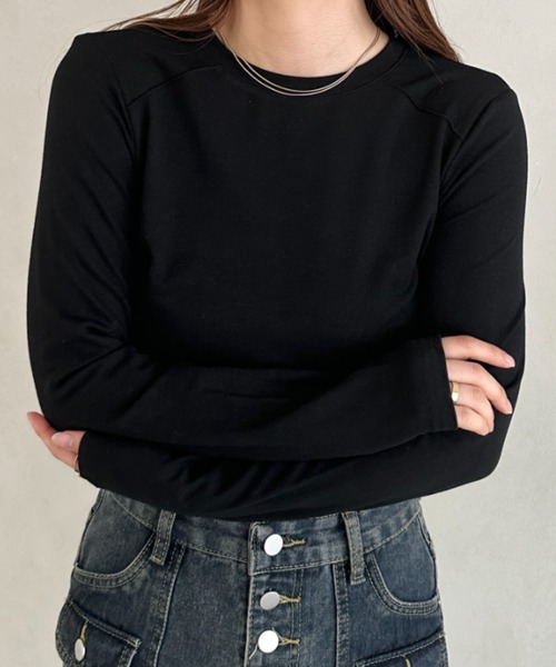 MYMOOD.(マイムード)の「ストレッチ パイピングデザインシンプルカットソー ロングTシャツ(Tシャツ/カットソー・レディース・ブラック/アイボリー/ホワイト・FREE)」の20枚目の写真