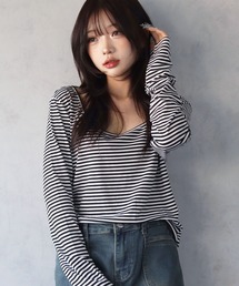 BARELY BLUE（ベアリーブルー）の「【 BARELY BLUE / ベアリーブルー 】 クルーネック ボーダー ロンT（Tシャツ/カットソー）」