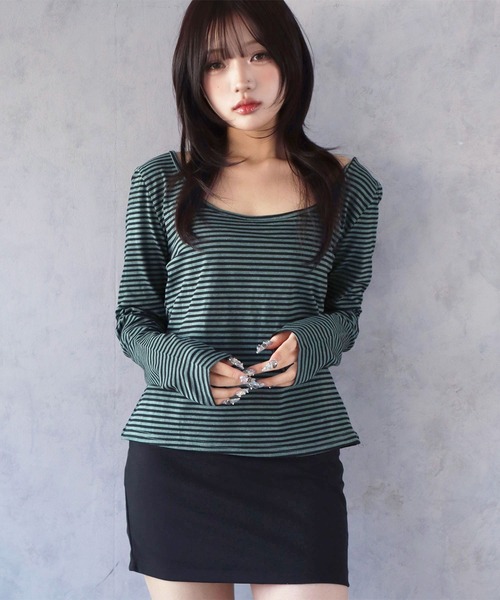 BARELY BLUE(ベアリーブルー)の「【 BARELY BLUE / ベアリーブルー 】 クルーネック ボーダー ロンT(Tシャツ/カットソー・レディース・ホワイト系/パープル系/ピンク系/グリーン系・FREE)」の3枚目の写真