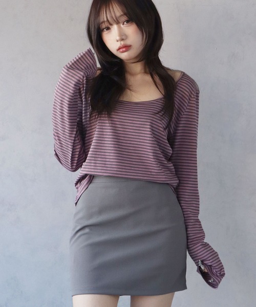 BARELY BLUE(ベアリーブルー)の「【 BARELY BLUE / ベアリーブルー 】 クルーネック ボーダー ロンT(Tシャツ/カットソー・レディース・ホワイト系/パープル系/ピンク系/グリーン系・FREE)」の4枚目の写真