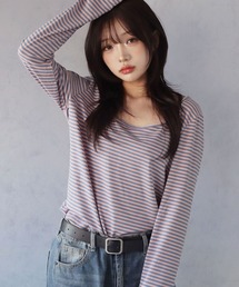 BARELY BLUE（ベアリーブルー）の「【 BARELY BLUE / ベアリーブルー 】 クルーネック ボーダー ロンT（Tシャツ/カットソー）」