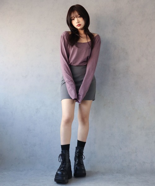 BARELY BLUE(ベアリーブルー)の「【 BARELY BLUE / ベアリーブルー 】 クルーネック ボーダー ロンT(Tシャツ/カットソー・レディース・ホワイト系/パープル系/ピンク系/グリーン系・FREE)」の10枚目の写真