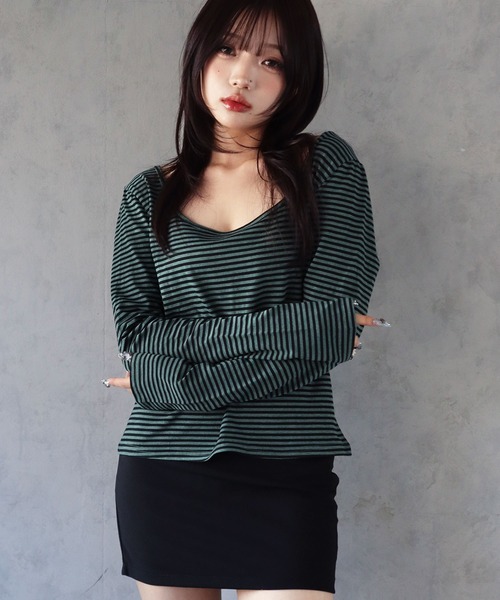 BARELY BLUE(ベアリーブルー)の「【 BARELY BLUE / ベアリーブルー 】 クルーネック ボーダー ロンT(Tシャツ/カットソー・レディース・ホワイト系/パープル系/ピンク系/グリーン系・FREE)」の11枚目の写真
