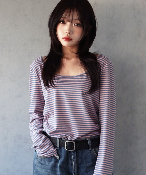 BARELY BLUE(ベアリーブルー)の「【 BARELY BLUE / ベアリーブルー 】 クルーネック ボーダー ロンT(Tシャツ/カットソー・レディース・ホワイト系/パープル系/ピンク系/グリーン系・FREE)」の19枚目の写真
