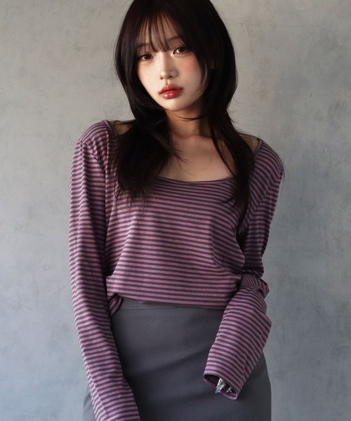 BARELY BLUE(ベアリーブルー)の「【 BARELY BLUE / ベアリーブルー 】 クルーネック ボーダー ロンT(Tシャツ/カットソー・レディース・ホワイト系/パープル系/ピンク系/グリーン系・FREE)」の22枚目の写真