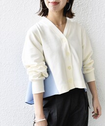 【WEB限定】〈手洗い可能〉布帛 コンビ Vネック カーディガン