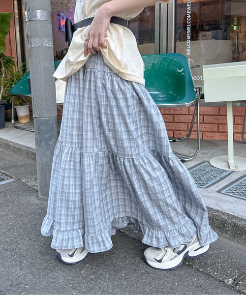 PILIT(ピリット)の「チェックティアードボリュームSK(スカート・レディース・グリーン/ブルー・MEDIUM)」の2枚目の写真