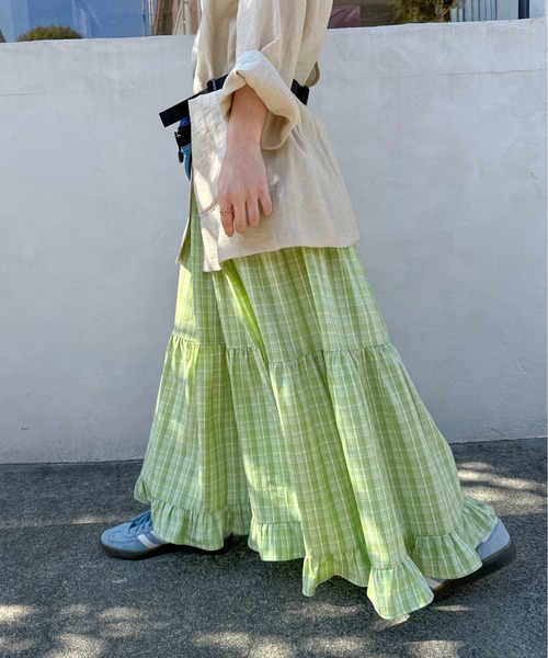 PILIT(ピリット)の「チェックティアードボリュームSK(スカート・レディース・グリーン/ブルー・MEDIUM)」の5枚目の写真