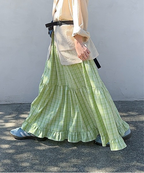 PILIT(ピリット)の「チェックティアードボリュームSK(スカート・レディース・グリーン/ブルー・MEDIUM)」の6枚目の写真