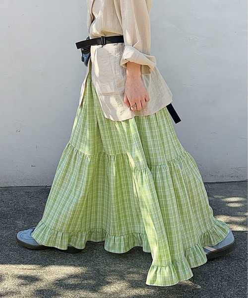PILIT(ピリット)の「チェックティアードボリュームSK(スカート・レディース・グリーン/ブルー・MEDIUM)」の7枚目の写真