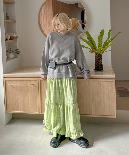 PILIT(ピリット)の「チェックティアードボリュームSK(スカート・レディース・グリーン/ブルー・MEDIUM)」の8枚目の写真