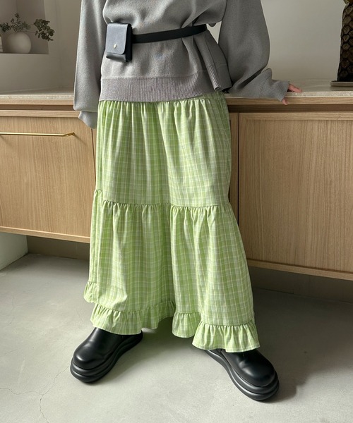 PILIT(ピリット)の「チェックティアードボリュームSK(スカート・レディース・グリーン/ブルー・MEDIUM)」の11枚目の写真