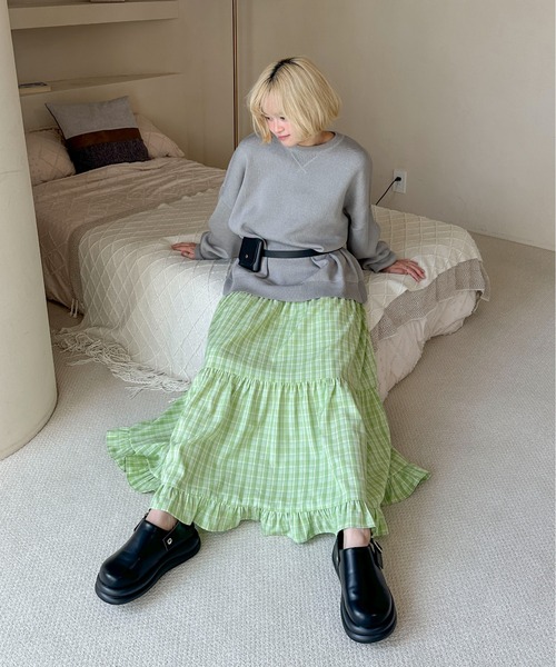 PILIT(ピリット)の「チェックティアードボリュームSK(スカート・レディース・グリーン/ブルー・MEDIUM)」の13枚目の写真