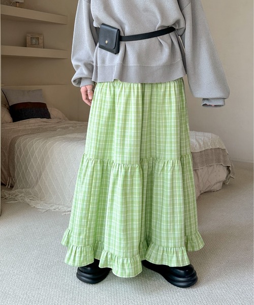 PILIT(ピリット)の「チェックティアードボリュームSK(スカート・レディース・グリーン/ブルー・MEDIUM)」の14枚目の写真