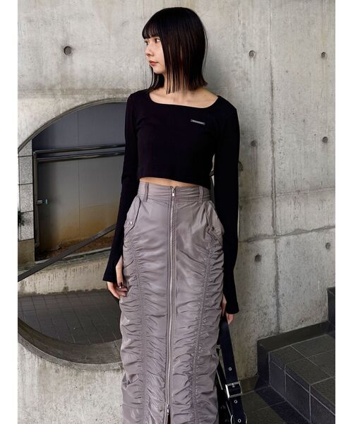 MURUA（ムルーア）の「ファスナースリットギャザースカート（スカート・レディース・ピンク/グレー/ブラック・1/2）」の13枚目の写真