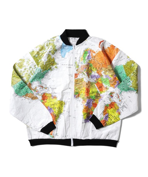HOUSTON（ヒューストン）の「HOUSTON ヒューストン TYVEK PAPER JACKET 90's タイベック 世界地図柄 ペーパージャケット（ブルゾン・メンズ・ブラック×ホワイト/ホワイト系/サックスブルー・M/L/XL/XXL）」の2枚目の写真