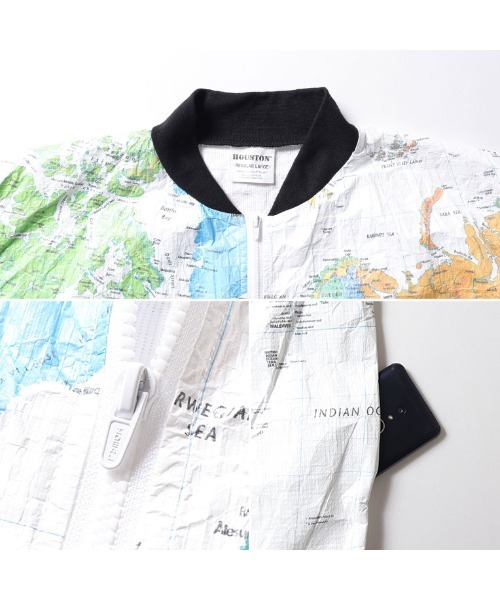 HOUSTON（ヒューストン）の「HOUSTON ヒューストン TYVEK PAPER JACKET 90's タイベック 世界地図柄 ペーパージャケット（ブルゾン・メンズ・ブラック×ホワイト/ホワイト系/サックスブルー・M/L/XL/XXL）」の8枚目の写真