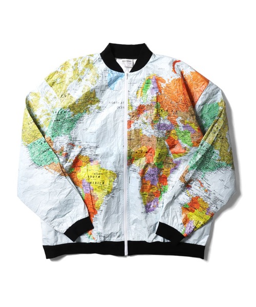 HOUSTON（ヒューストン）の「HOUSTON ヒューストン TYVEK PAPER JACKET 90's タイベック 世界地図柄 ペーパージャケット（ブルゾン・メンズ・ブラック×ホワイト/ホワイト系/サックスブルー・M/L/XL/XXL）」の6枚目の写真